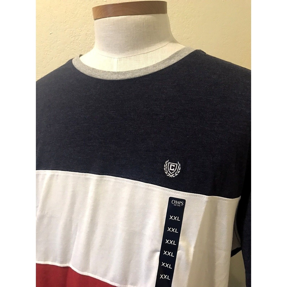 Chaps Mens XXL Colorblock T-Shirt Navy White Red Short Sleeve Crew Neck Logo - Picture 3 of 13